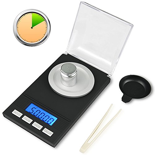Tariker Digital Milligram Scale, 50 * 0.001g High Precision Pocket Lab Weight Scale Reloading Jewelry Scale with Calibration Weights Tweezers & Weighing Pans