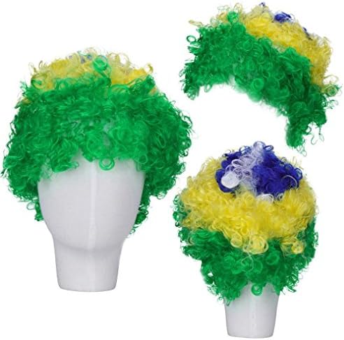 Yeefant World Cup Brazil 2018 Football Theme Country Football Fan Hair Wigs Fluffy Hairstyle Synthetic Explosive Head Colorful Cosplay Daily Party Costume Wig Natural