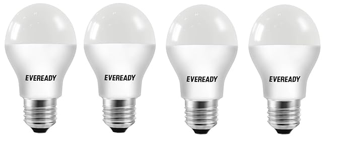 Eveready Base E27 9-Watt LED Bulb with Screw Holder, (Pack of 4, Yellow)