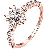 BOHG Jewelry Women's 18k Rose Gold Plated Cubic Zirconia Snowflakes Eternity Ring Engagement Wedding Band