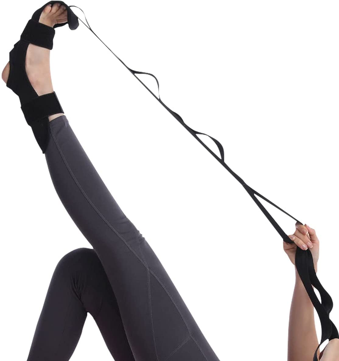 PIQIUQIU Stretching Strap, Ligament Stretching Belt Fitness Yoga Ligament Ankle Strap Elastic Band for Physiotherapy, Rehabilitation, Pilates, Dance Gymnastics, Black