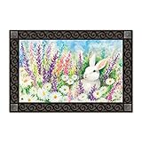White Bunny Easter Spring Doormat Indoor / Outdoor Bunny MatMates 18