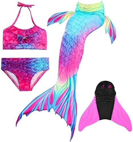 Girl Mermaid Tails for Swimming, 4PCS Sparkle Mermaid Tail Swimsuit with Monofin