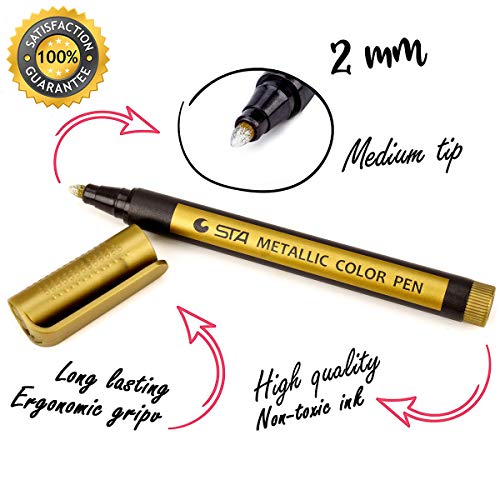 Fine Metallic Markers Paint Pen, Permanent Glitter Point Medium-Tip, For Black Paper, Painting Rocks, Glass Glitter Paint Writing, Photo Album, DIY Craft Kids Gift Holiday ornaments, 9/Set