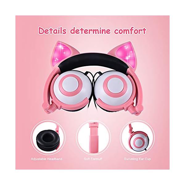 Kids-Headphones-Wired-LED-Glowing-Foldable-Adjustable-Over-Ear-Headphones-Safe-85dB-Volume-Limited-Cat-Ear-Headphones-for-KindleiPadChildrenTeensBoysGirls-Peach-1 esonstyle Kids Headphones, Wired LED Glowing Foldable Adjustable Over-Ear Headphones, Safe 85dB Volume Limited Cat Ear…