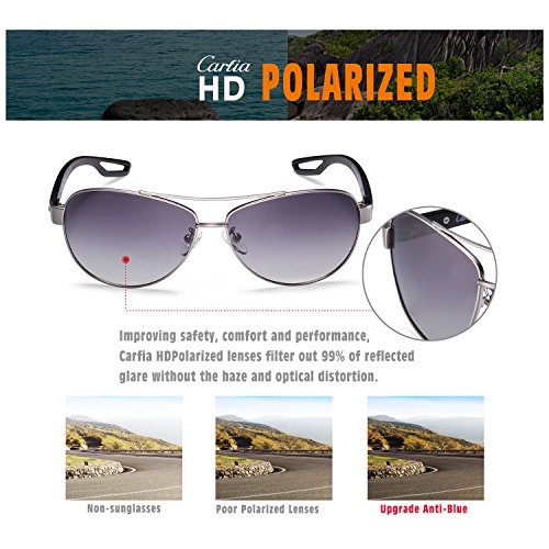 Aviator Sunglasses - Carfia Polarized Sunglasses for Men and Women, Metal Frame & UV400 Protection (Matte Silver Gradient Grey, Multicoloured)