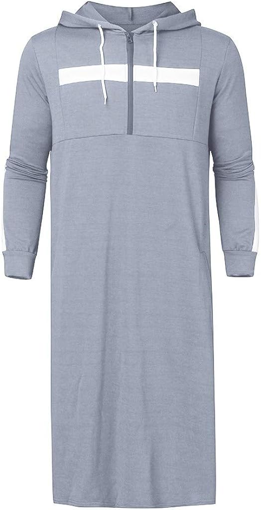 Beautyfine Men's New Muslim Robes Autumn Winter Casual Long-Sleeved Hooded Shirt Tops: Clothing