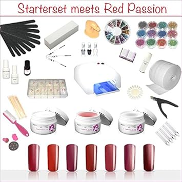 Uv Gel Deluxe Red Passion Xxxl Starter Set Nagelset Mit Nailart Uv Lampe Und Uv Gel Ideales Starterset Amazon De Beauty