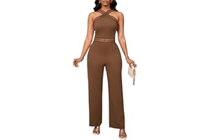 Bdwinz Sexy Halter Summer Jumpsuits for Women Elegant Backless Rompers Wide Leg One Piece Outfits for Women