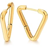 Gold Color Triangle Hoop Earrings for Men Women, Huggie Earrings Hinged, Stainless Steel, 2pcs