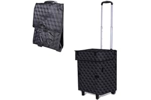 Falytemow Collapsible Utility Cart Foldable Reusable Shopping Trolley Bag with Wheels and Telescoping Handle Waterproof Oxfor