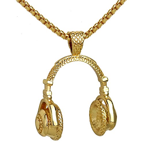 Hip Hop Headphone Pendant Necklace DJ Music Wireless Earphone Chain Necklace (Yellow)
