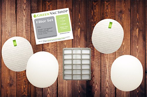 GreenVacShop 2+1 Pk Shark Navigator Professional (NV70, NV71, NV80, NVC80C, UV420)& Shark Rotator Professional XL Capacity (NV90, NV95) Replacement Filter Set, 2 Foam+2 Felt+1 HEPA Filters XFF80 XHF80