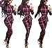 Deloreva Women Plaid Romper Jumpsuit Long Sleeve High Neck Bodycon Fall Outfit Pants Set Playsuit L, 7 burgundy