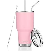 D·S 30 oz Pink Tumbler Stainless Steel Double Wall Vacuum Insulated Mug with Straw and Lid, Cleaning Brush for Cold and Hot Beverages (30oz Pink)