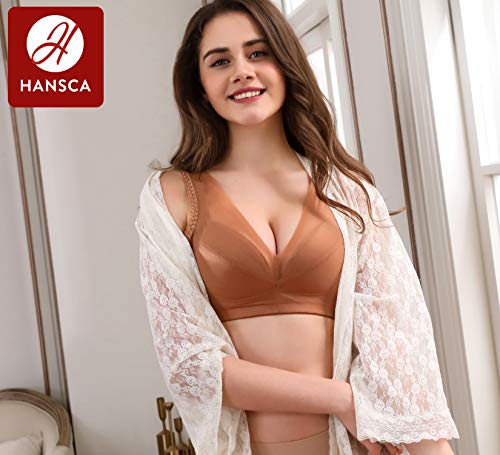 HANSCA Women's Push Up Wirefree Bra Lightly Padded Full Cup Cleavage Bra Plus Size Comfort (Pecan, 36B) - Thumbnail 4