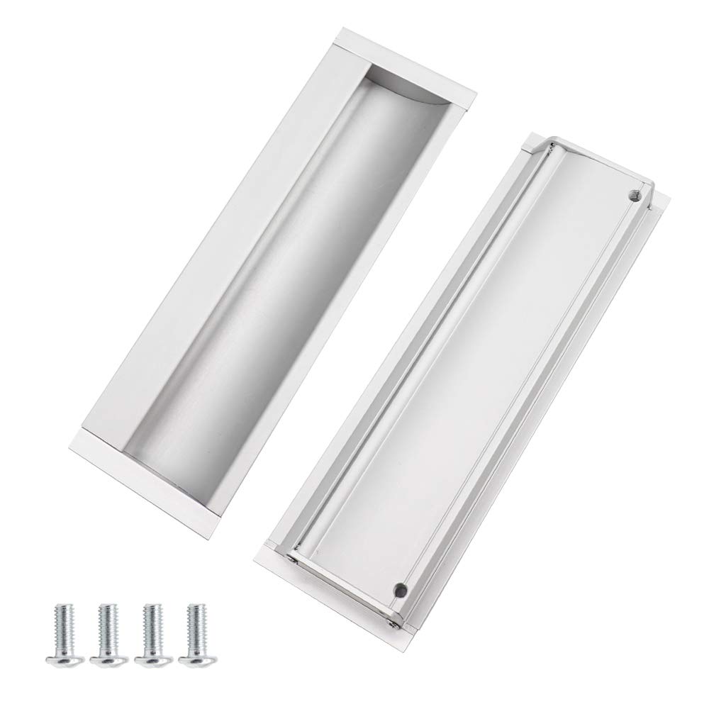 KostaTech Recessed Handles 2 Piece Concealed Sliding Handles Flush Invisible Sliding Handles for Doors, Cabinets or Drawers Rectangular Handles 152mm x 48mm (White)