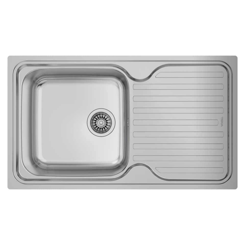 Teka Classic 1C 1E – 50 cm Recessed and Reversible Sink, 1 Bowl and Drainer, Thick Veneer, Soundproofing, Stainless Steel Colour
