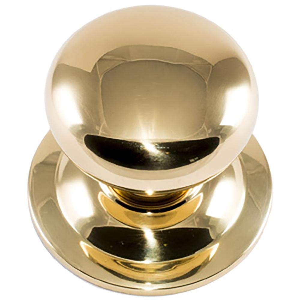 MICEL - 10009 - Smooth knob for Entrance Doors, Round, Polished Brass Finish, knob Attached to The Plate, Diameter ø 70 mm