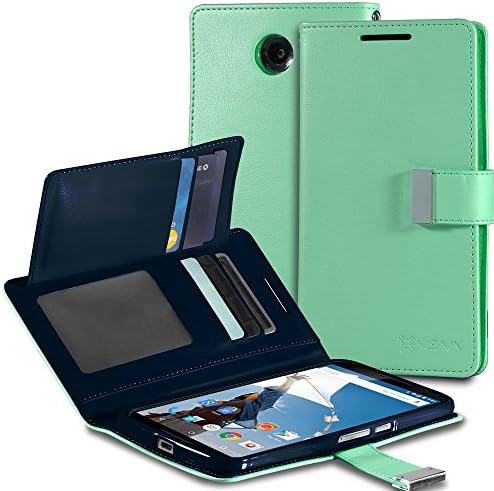 Google Nexus 6 Case - VENA [vDiary] Slim Tri-Fold Leather Wallet Case with Stand Flip Cover for Google Nexus 6 (Teal / Navy Blue)