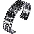 Nice Pies Ceramic Watch Band Universal strap with Quick Release Pins Butterfly Buckle Deployment Clasp Bracelet 14mm 16mm 18mm 20mm 22mm White Black