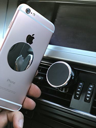 Universal Magnetic Mini Air Vent Car Mount Holder Cradle for iPhone 7 7 Plus/ 6s Plus/6s/6, Samsung Galaxy S8 Edge S7 S6 Note 5, Nexus 6, &amp; Smartphones(Black/Silver) (Black Silver)