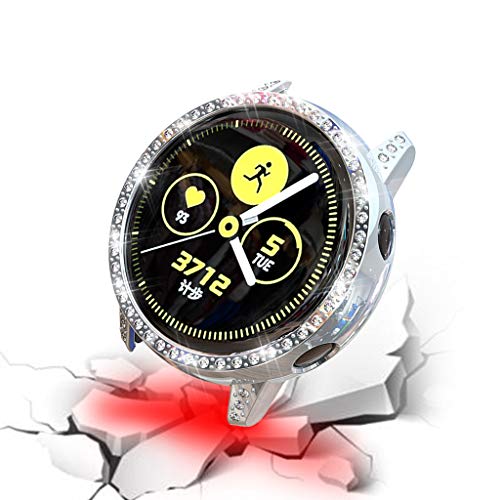 Cywulin Protective Case Cover Compatible for Samsung Galaxy Watch Active Bling Glitter Diamond Jewelry Scratch Proof Shockproof Plated Bumper Shell Frame Ultra-Thin Protector Accessories (Silver)