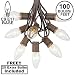 C9 Clear Christmas String Light Set - Outdoor Christmas Light String - Christmas Tree Lights - Hanging Christmas Lights - Roofline Light String - Outdoor Patio String Lights - Brown Wire - 100 Foot