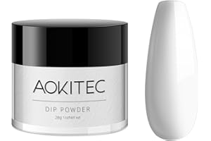 Aokitec Dip Powder Classic White Color, Nail Dipping Powder French Powder Pro Collection System Nail Art Starter Manicure Salon DIY at Home, Odor-Free&Long-Lasting, No Needed Nail Lamp Curing, 1 Oz