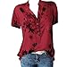 Tops for Women Plus Size, Summer Floral Print Short Sleeve T-Shirts V-Neck Button Up Blouse Casual Tee