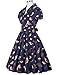 Womens 1950s Navy Blue Vintage Dress Retro Audrey Hepburn Dress with Removable Belt