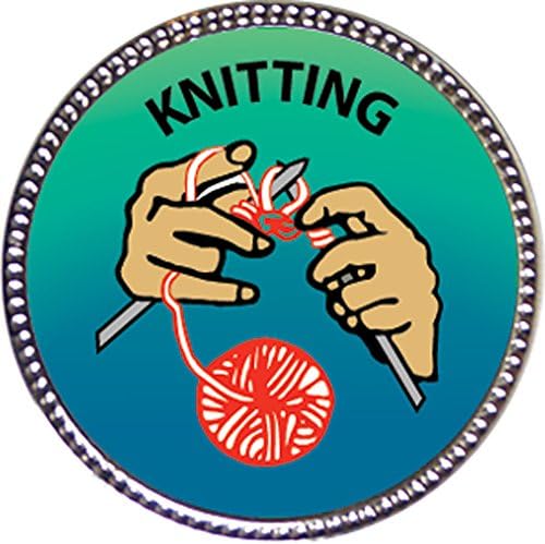 Knitting Award, 1 inch dia Silver Pin "Creative Arts and Hobbies Collection" by Keepsake Awards