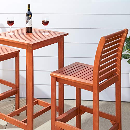 VIFAH V495SET1 Dartmoor Outdoor 3-Piece Wood Bar Set with Bar Table and 2 Bar Chairs