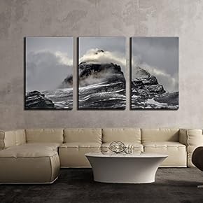 3 Piece Canvas Wall Art - Landscape with Sea of Clouds Over Rocky Mountain - Modern Home Art Stretched and Framed Ready to Hang - 16"x24"x3 Panels