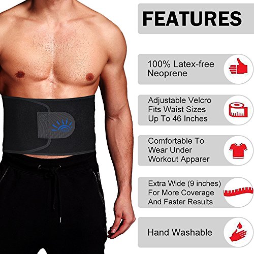 FTEOX Waist Trimmer,Waist Trainer Waist Trimmer Belt Weight Loss Wrap Fat Stomach Burner Ab Belt Belly sweat belt Body Shaper Back Lumbar Support with Sauna Suit for Women&Men (Black, Large)