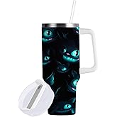 YETTASBIN Cheshire Cat 40 oz Tumbler with Handle, Stainless Steel Vacuum Insulated Sports Water Bottle, Leak-proof Travel Coffee Mug Cup with Lid and Straw for Water, Iced Tea or Coffee