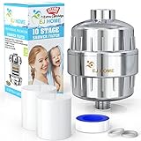 10-Stage Shower Filter for Premium Body Care Experience - Give Your Hand Held or Rain Shower Head Filtered Water - Ideal Filter for Hard Water, Chlorine Fluoride - Includes 2 Water Filter Cartridges