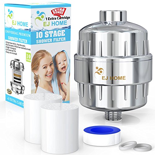 10-Stage Shower Filter for Premium Body Care Experience - Give Your Hand Held or Rain Shower Head Filtered Water - Ideal Filter for Hard Water, Chlorine Fluoride - Includes 2 Water Filter Cartridges