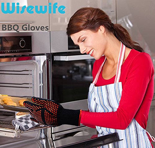 BBQ Glove - Grill Gloves Heat Insulated Oven Mitts Silicone Waterproof Glove Heat-Resistant Potholders for Smoker Baking Cooking Fireplace Welding - Barbecue Grilling Gloves Mitt (One Pair)
