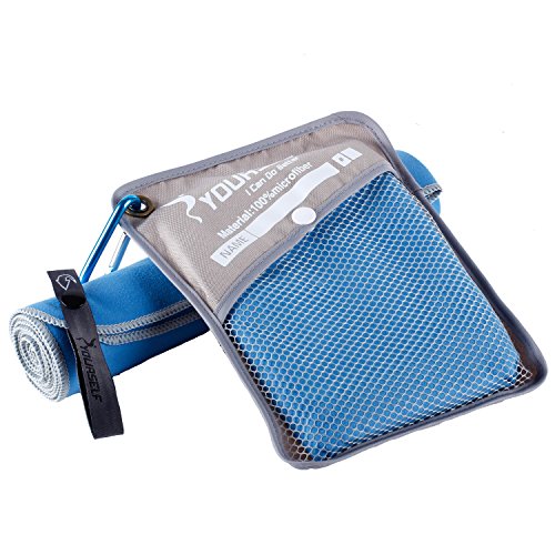 Syourself Microfiber Sports & Travel Towel with Travel Bag & Carabiner, Blue, XL:72"x32" 1pack