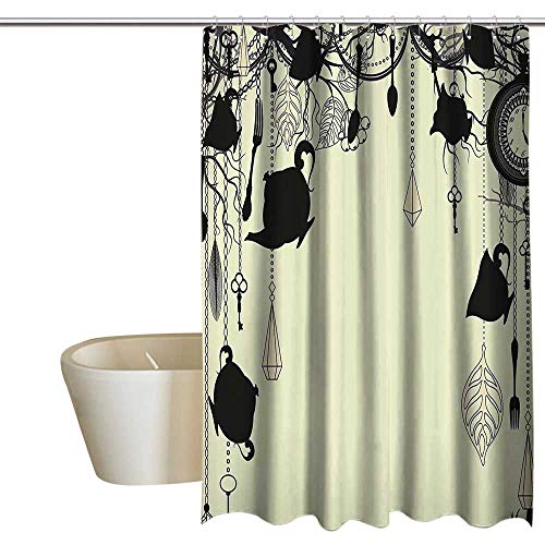Antique Decor Shower Curtain Set Antique Background with Tea Party Theme Diamonds Feathers Forks Spoons Cups Image Water Repellent and Mildew Resistant 72" Wx72 L Black Avocado Green