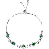 LELOUCHY Infinity Birthstone Bracelet 925 Sterling Silver Oval Cut Gemstone Adjustable with Box Chain 6.5+2 Inch for Anniversary Birthday Women Gifts