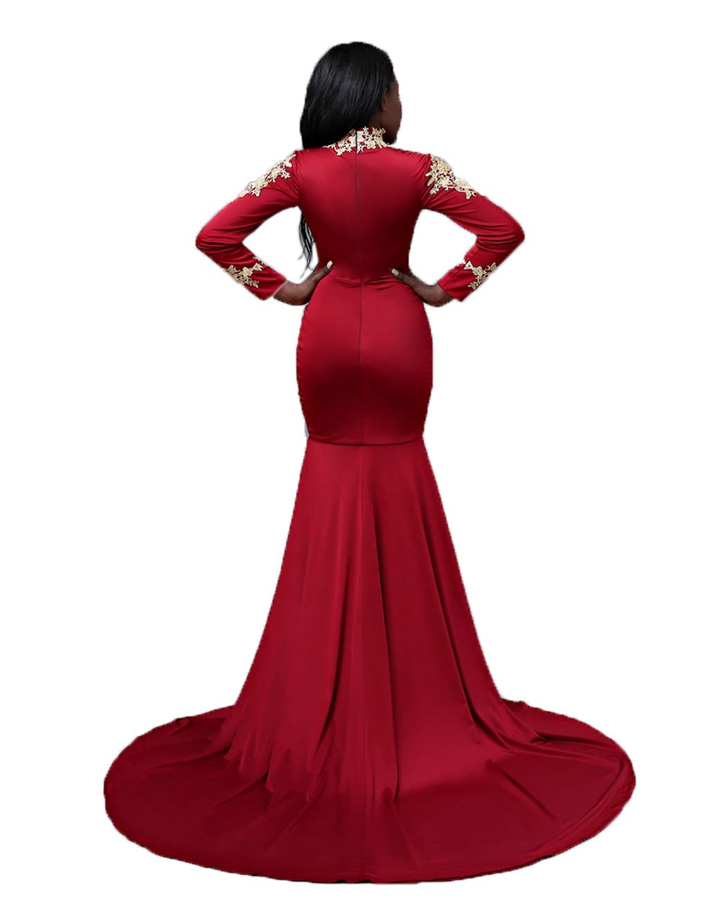 red long prom dresses 2019 mermaid long sleeves