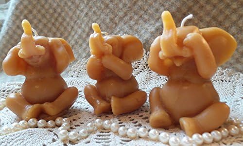 Beeswax Candle Shaped Hear/See/Speak No Evil Elephant Candles Set/3