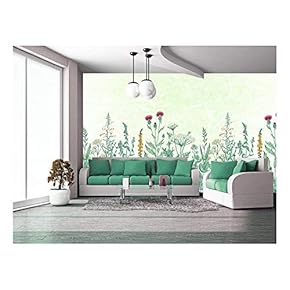Large Wall Mural - Various Kinds of Flowers on Light Green Textured Background | Self-Adhesive Vinyl Wallpaper/Removable Modern Wall Decor - 66x96 inches