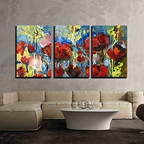 Red Poppy of Spring in Oil Painting Style x3 Panels