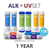 Express Water - 1 Year Alkaline Ultraviolet Reverse Osmosis System Replacement Filter Set - 11 Filters with UV and 100 GPD RO Membrane - 10 inch Size Water Filters