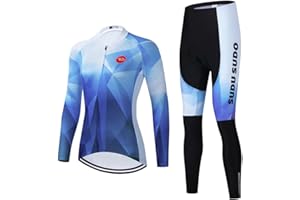 SUDUSUDO Women's Cycling Clothing Set Long Sleeve Cycling Jersey Breathable Road Bike Shirts Bicycle Bib Pants with 20D Gel Padded