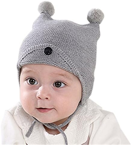 Adorable Baby Kid's Warm Fall Winter Hat Ear Protected Knitted Contton Hat for Girls Boys (Grey)