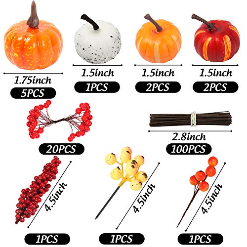 HAKACC 15 inch DIY Fall Wreath Autumn Wreath Supplies with Grapevine Wreath, Pumpkin,Maple Leaves and Artificial Berries for Autumn Halloween Thanksgiving Day